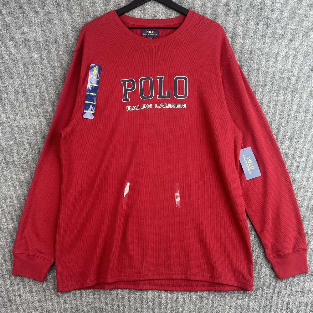 Polo Ralph Lauren Sleep Shirt Mens 2XL Red Waffle Knit Long Sleeve Logo NWT